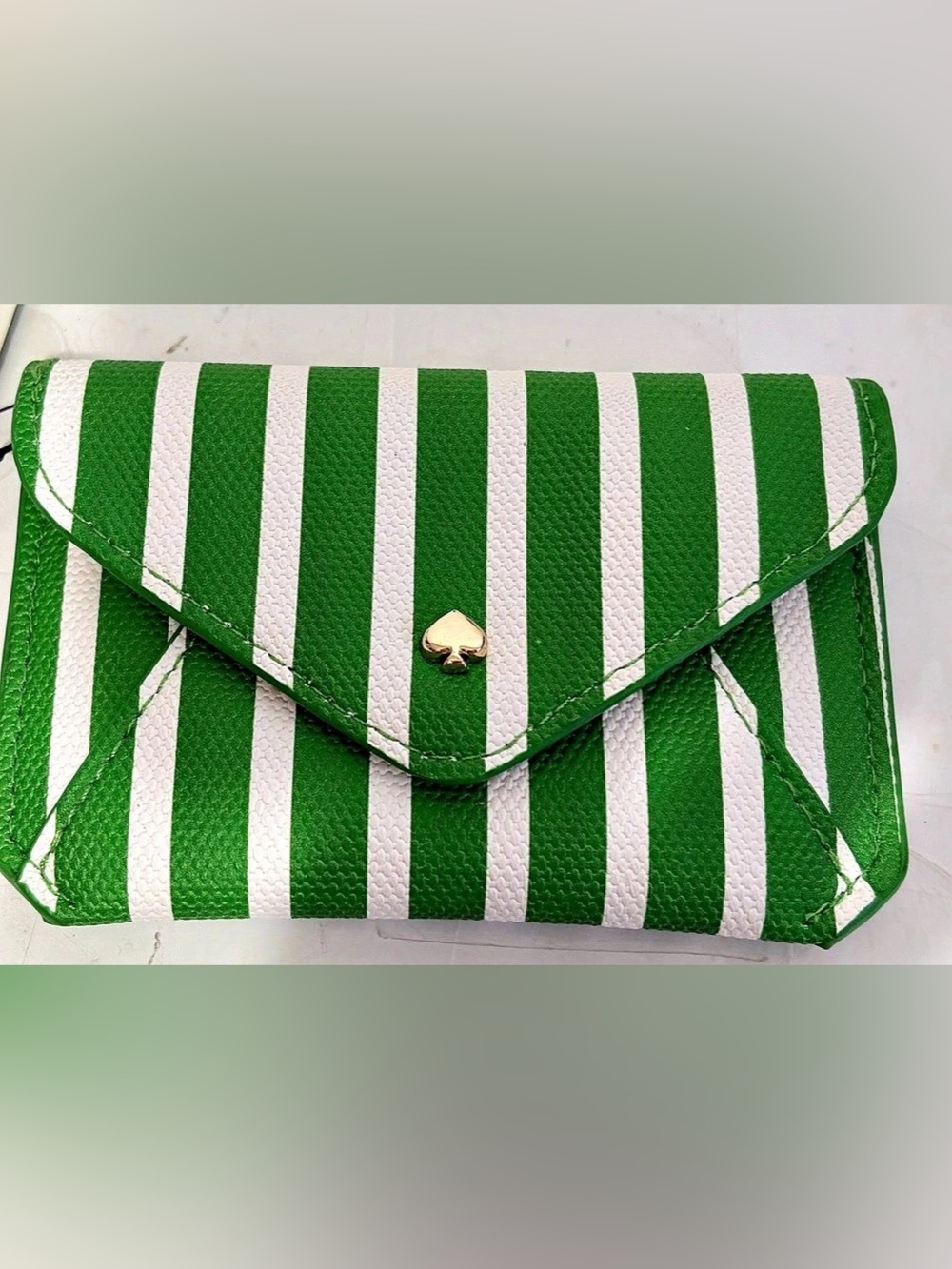 Kate Spade New York x Target Envelope Card Case Green White Stripe NWT